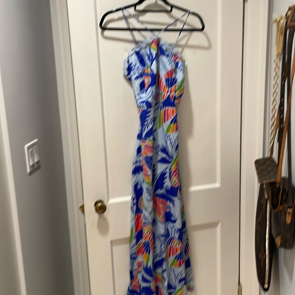 Farm farmrio large parrot dress with slit and beaded tassel Anthropologie